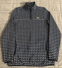 L.L. Bean Women’s Fleece Pullover Sweater Sz Small Tall Navy White Pattern Logo