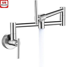 Premium Wall Mount Pot Filler Faucet Dual Handle Brass Kitchen Tap Easy Install