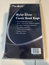 50 PRO SAFE SILVER MYLAR 2 MIL COMIC BOOK BAGS Clear Archival Storage Acid Free