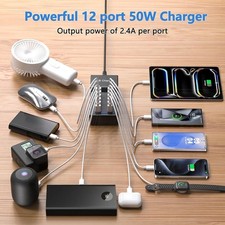 Multi USB Charger USB C Charging Station Block 50W 12 Ports Multiple USB C Hub