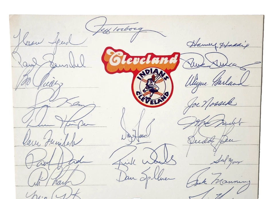 Cartel firmado por el equipo de los Indios de Cleveland 1978 31-A Thornton, D Kuiper, Rick Waits Foto 3 de 4