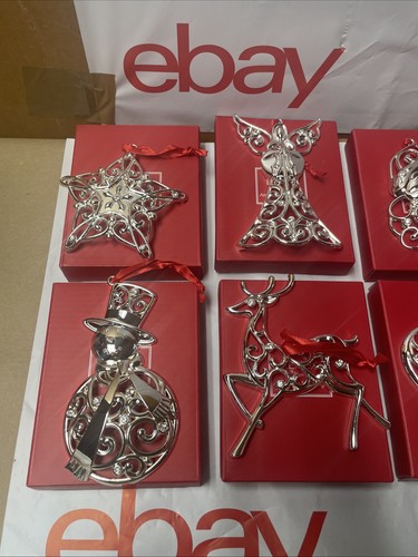 8 LENOX SILVER PLATE SPARKLE AND SCROLL ORNAMENT LOT ALL NEW CHRISTMAS DECOR W80 - Picture 2 of 10