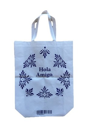 Large Reusable White  Hola Amigo  Shopping Tote Bag 20 H X 15 W