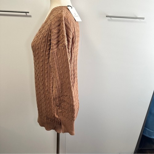 Chloe Kristyn Small hellbraun Tequila V-Ausschnitt Zopfmuster Pullover neutral gemütlich Kabine neu mit Etikett schick - Bild 14 von 15