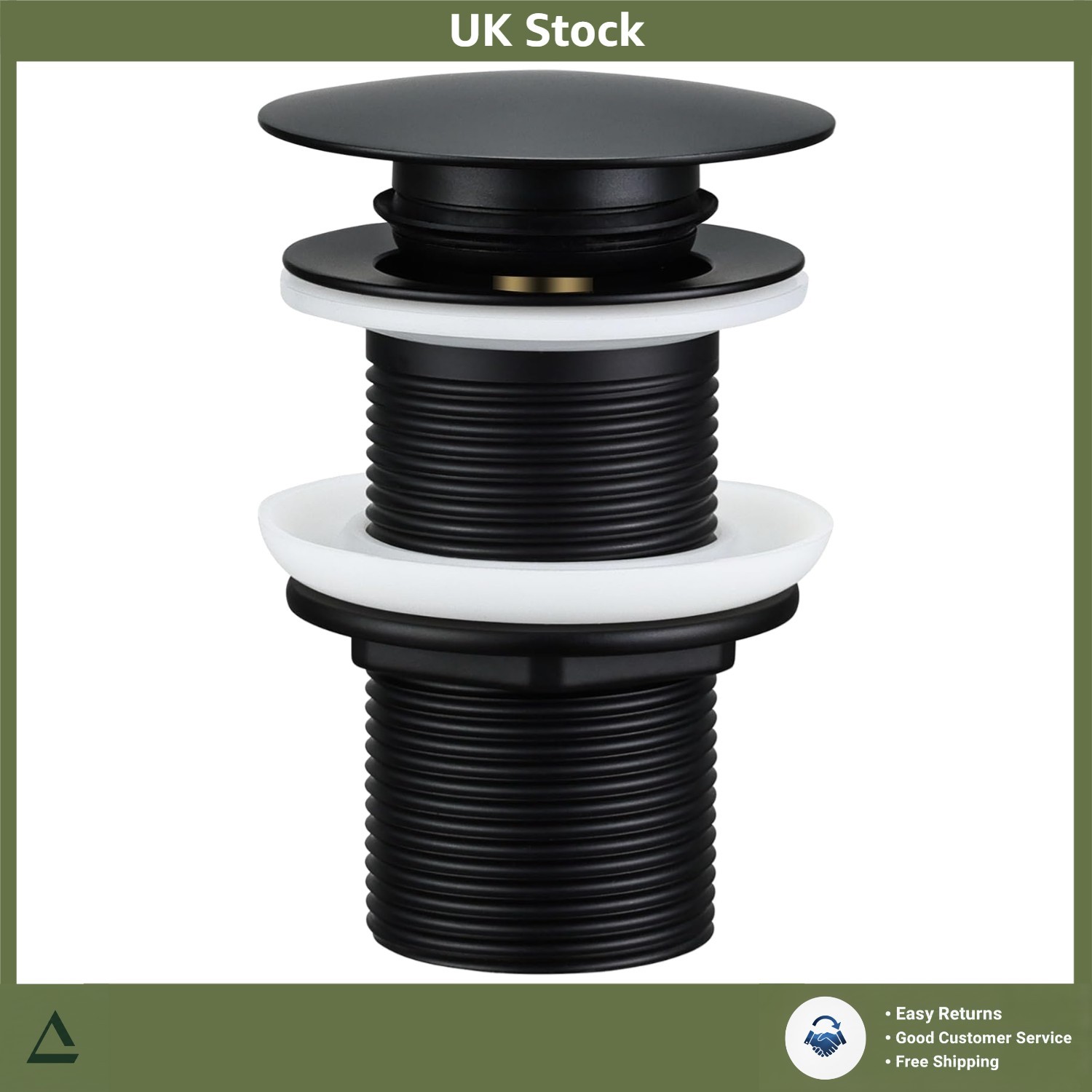 Sleek Black Unslotted Pop Up Click Clack Basin Sink Waste Drain 40mm
