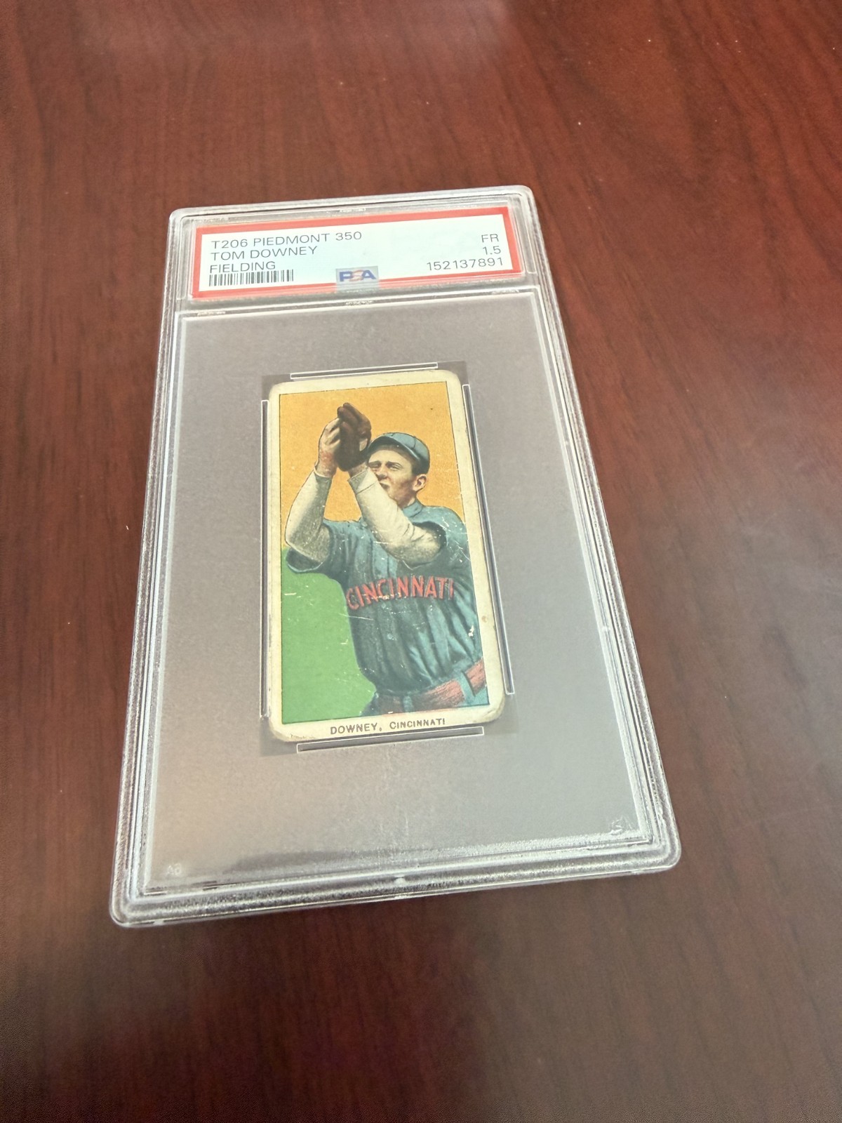 1909-11 T206 Piedmont 350 Tom Downey Fielding Rookie Card. PSA 1.5