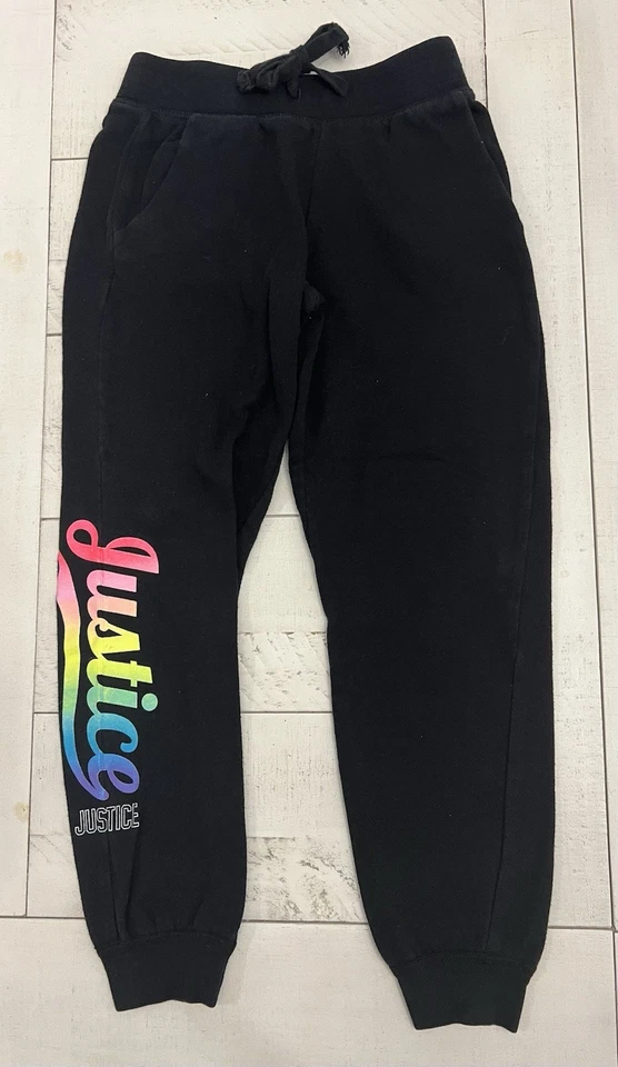 Girls Justice Black Jogger/Sweatpants w/ Rainbow Logo & Pink/Silver Hoodie Set - Image 3 of 4