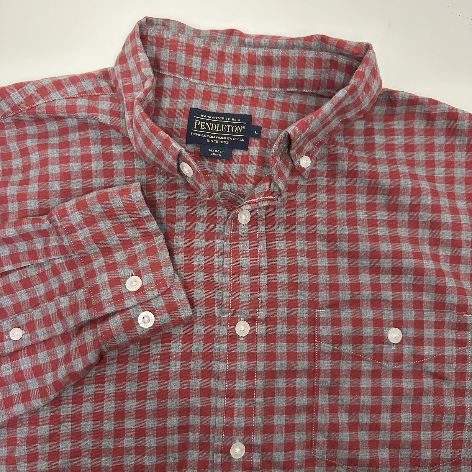 Pendleton Long Sleeve Button Down Red Gray Plaid … - image 1