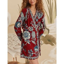Farm Rio Women's Red Floral Tropical Landing Wrap Mini Dress Size S