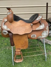 Beautiful 16" Big Horn  Western  Show Saddle W/silver & oak leaf tooling US made
