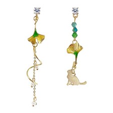 Chic Pink Flower Dangle Earrings Pearl Sakura Leaf Asymmetry Flower Earring - 01