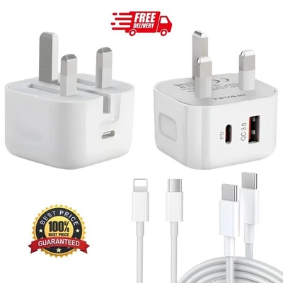 For iPhone 17 16 14 13 12 11 Pro X Fast Charging 20W USB-C PD Plug Charger Cable