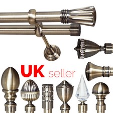 METAL DOUBLE CURTAIN POLE RAIL ROD SET 25/25mm  Antique Brass, Bedroom
