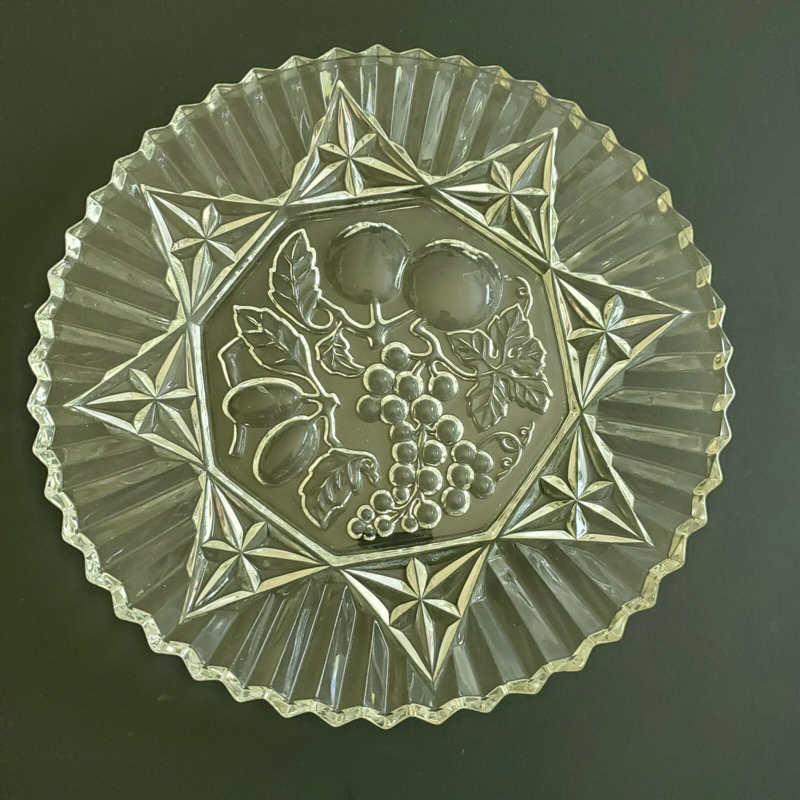 2 VTG Federal Glass PIONEER Clear Fruit Pattern Sandwich Plate 11 1/4" .FS