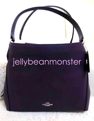 COACH 36464 EDIE 31 PEBBLE LEATHER SHOULDER BAG PURSE Aubergine