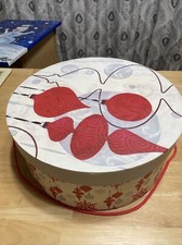 Round Vintage Cardboard Hat Box with Lid and Corded Handle 12  