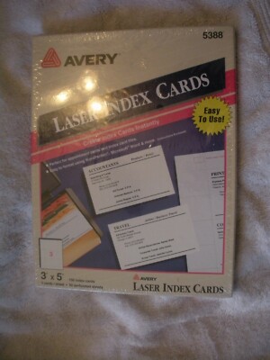 Avery Laser Index Cards 5388 3'' x 5'' 50 Perforated Sheets Create Instantly New