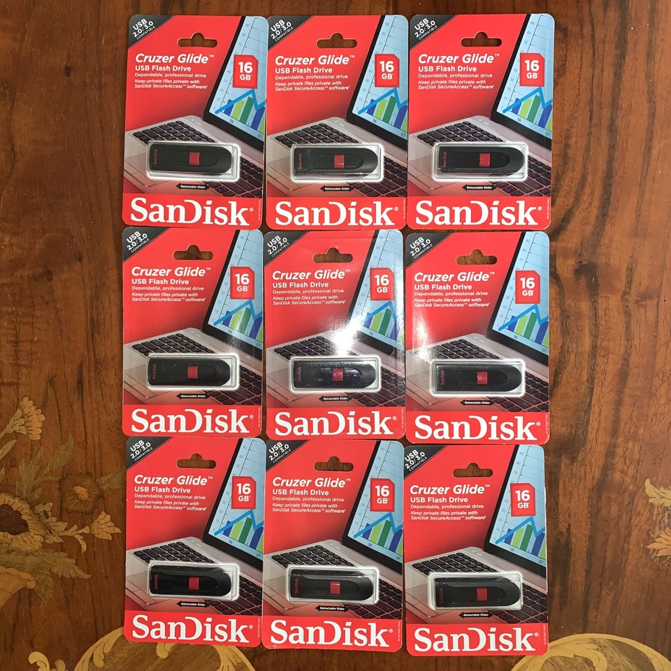 SANDISK CRUZER GLIDE 16GB USB 3.0 FLASH DRIVE MEMORY STICK STORAGE LOT 9 Items - Image 4 of 4