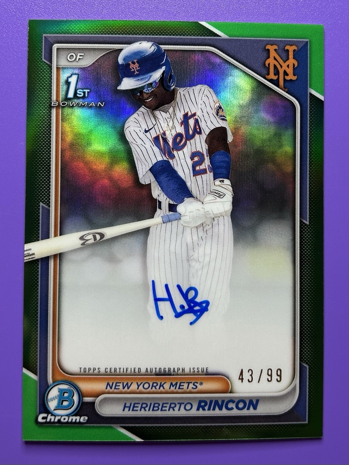 2024 1st Bowman Chrome Heriberto Rincon 🔥 Green #/99 Refractor Auto Mets RC 📈