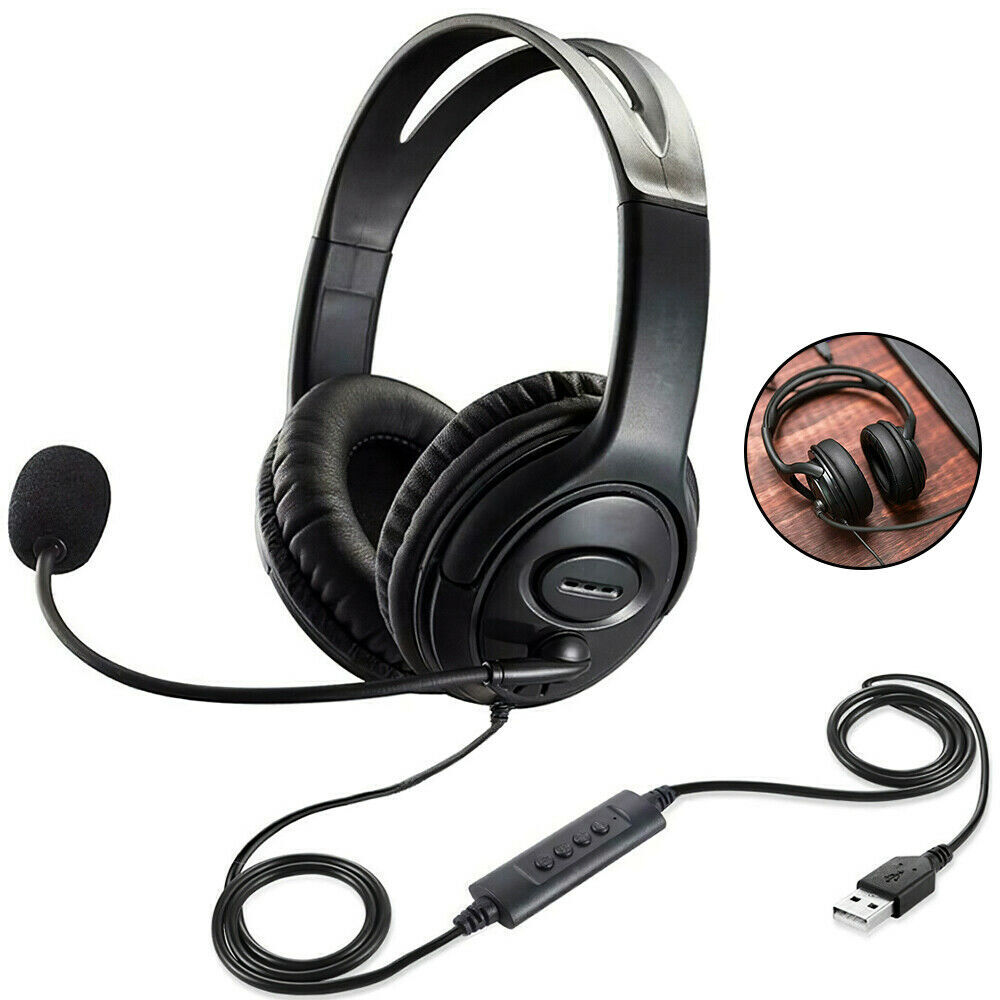 USB Headphones with Microphone Noise Cancelling Headset For Gaming