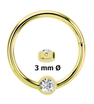 Lippenbändchen Piercing Schmuck Ring BCR vergoldet mit Clicker + Kristall Platte