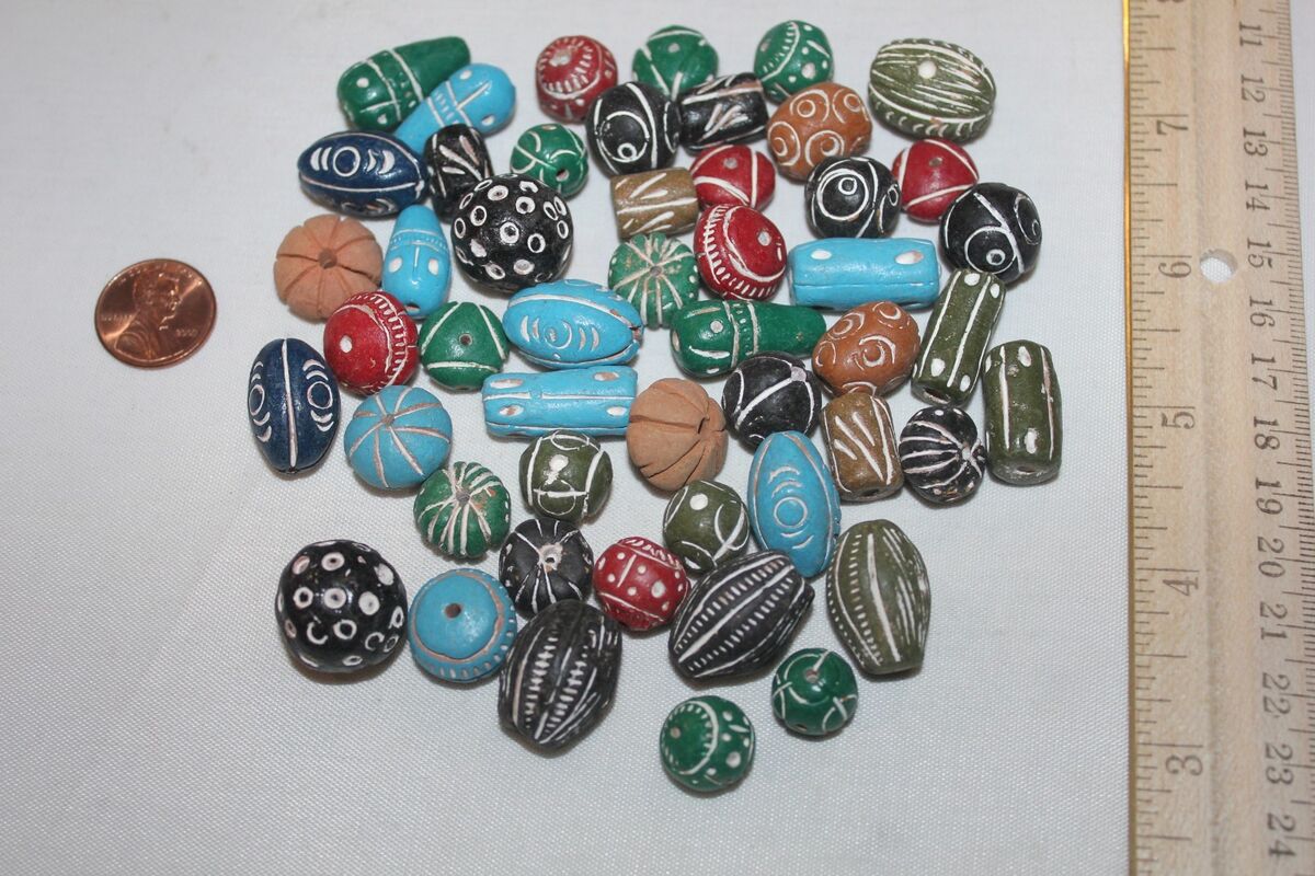 50 Pcs *TerraCotta Clay Beads * Hand Made & Painted - Natural Clay Beads