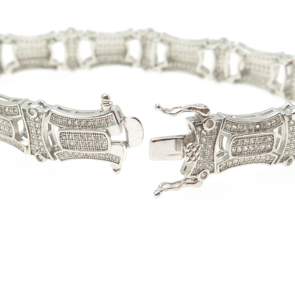 925 Sterling Silver Pave C Z Modernist Link Bracelet 8.25" - Image 4 of 4