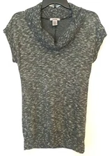 TIMING Junior's Size Large Cowl Neck Short Sleeve Button Accent Stretch Top