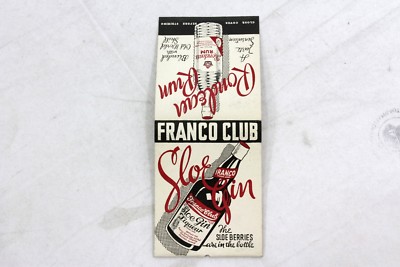 Rondeau Rum Matchbook Franco Club Chicago Extra Large Giant 1930's Sloe Gin 