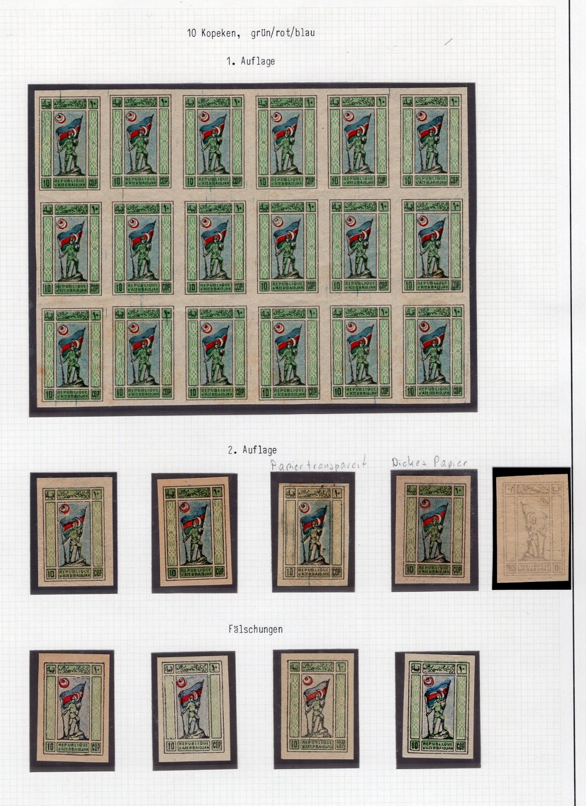 Azerbaijan 1919 block+stamps Lyapin#1+Forgery MH