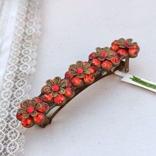 Michal Negrin Hair Clip Orange Red Flowers and Swarovski Crystals Christmas Gift