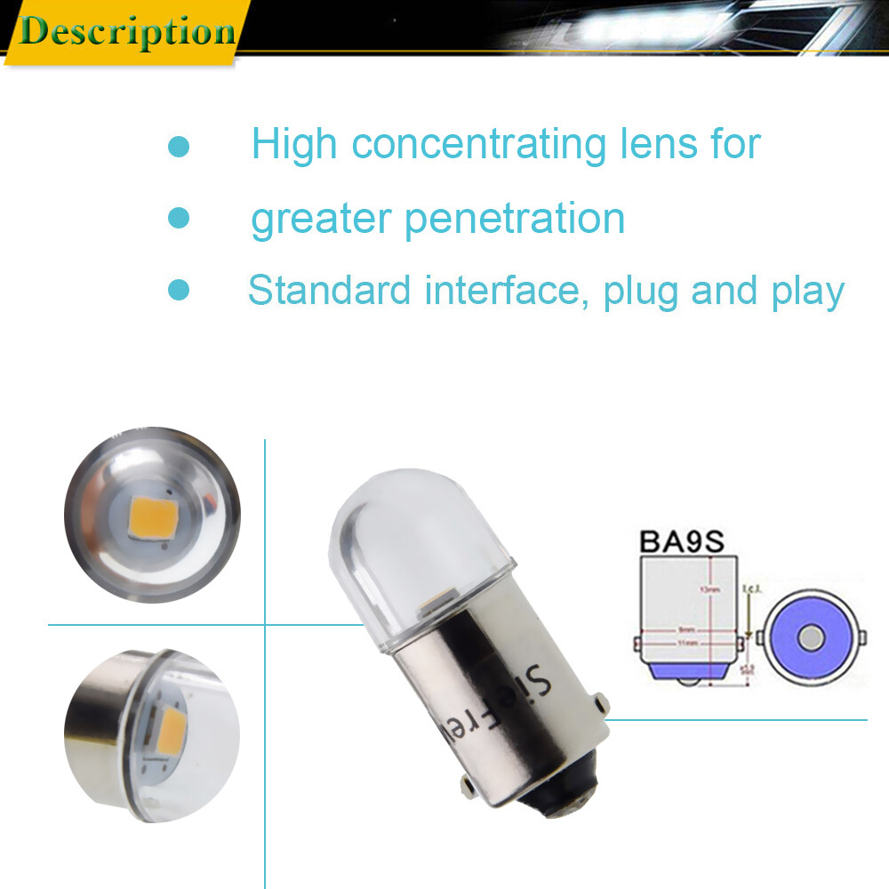 10 X BA9S Bayonet LED Bulbs – 4SMD 3528 Cold White 12V – For Car Interior, Parker, Side Light