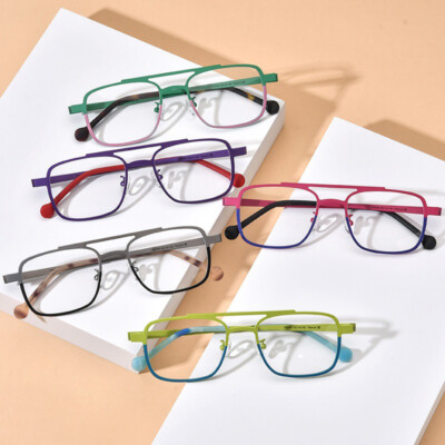 Colorful Ultra Light Metal Eyeglasses Frame Retro Square Full Rim Spectacles