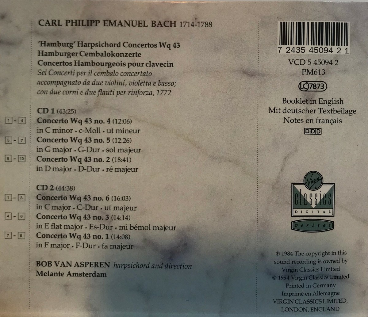 Hamburg Concertos: Carl Philipp Emanuel Bach Wq 43 (2 CD Set