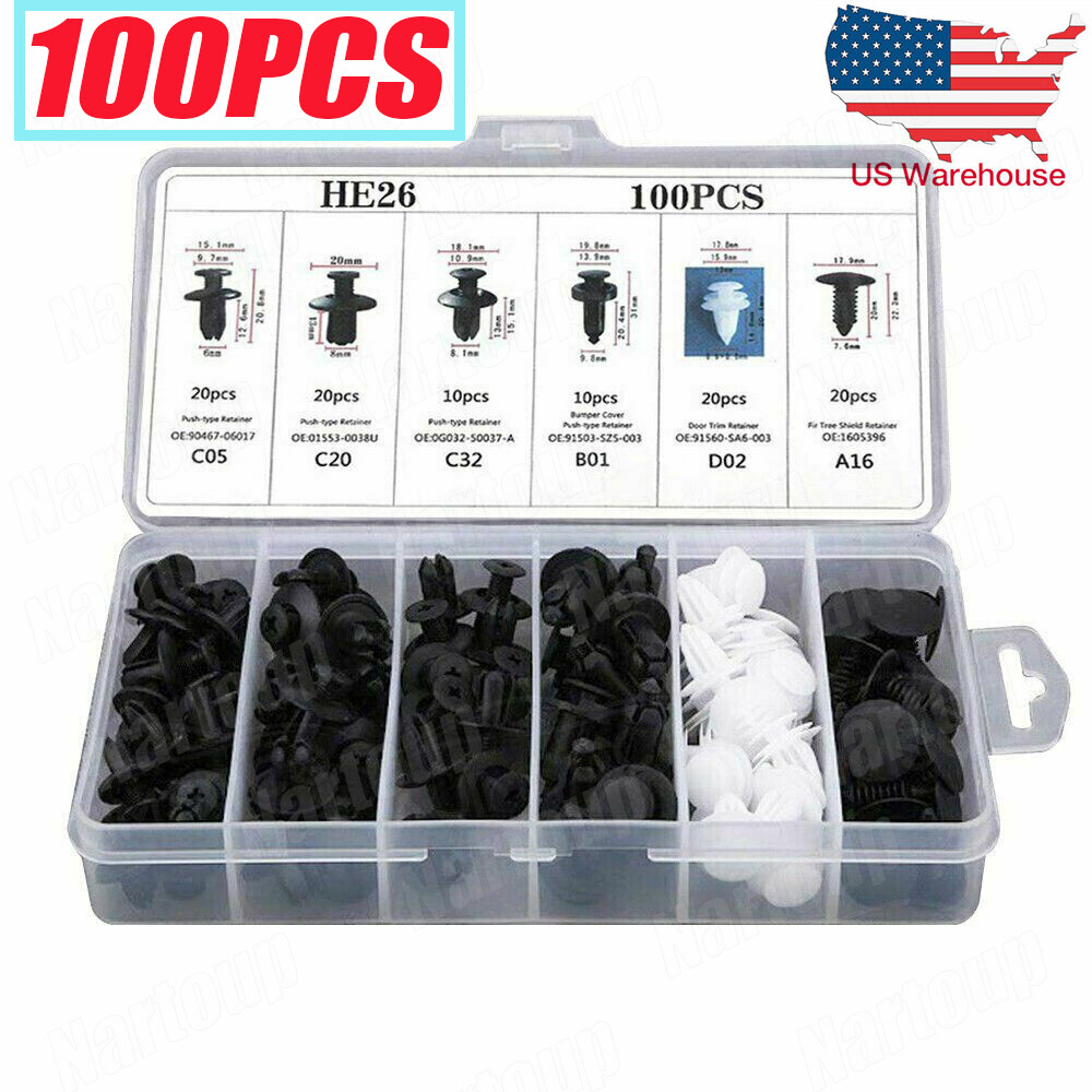 100Pcs Bumper Clips Retainer Auto Car Rivets Fastener Fender Push