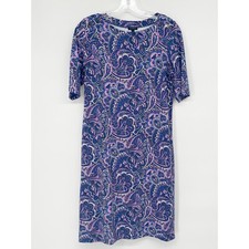 Talbots M Medium Nylon Purple Paisley 3/4 Sleeve Shift Dress Casual Career