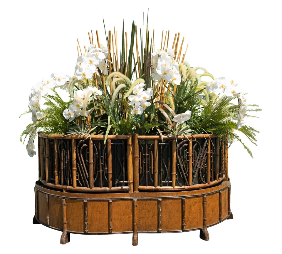 Antique Partially Ebonized Bamboo Four Part Jardiniere - Image 3 of 4