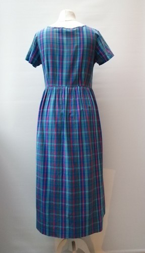 LAURA ASHLEY Vintage 80s/90s Blue Check Cotton Midi Maxi Shirt Dress UK14❤ - Picture 10 of 11