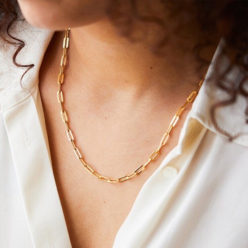 Gold and Silver Chunky Hardware Links Chain Choker, Titanium Stainless Steel - Picture 4 of 14
