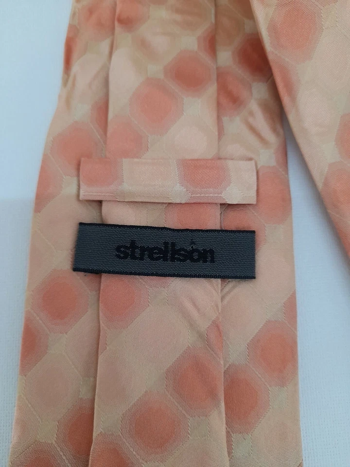 STRELLSON cravatta tie 100%seta rosa cipria geometrico necktie A183 - Imagen 2 de 4