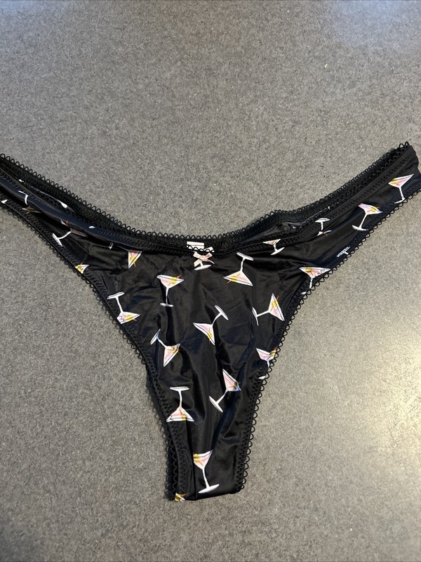 NWT VICTORIA'S SECRET High-Leg  Thong Panty Black W/martini Glasses. Sz S 🍸🍸🍸