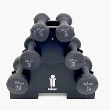 Bollinger Neoprene Dumbbell Black Hand Weights Set of 6 with Rack 20 Lb #8622