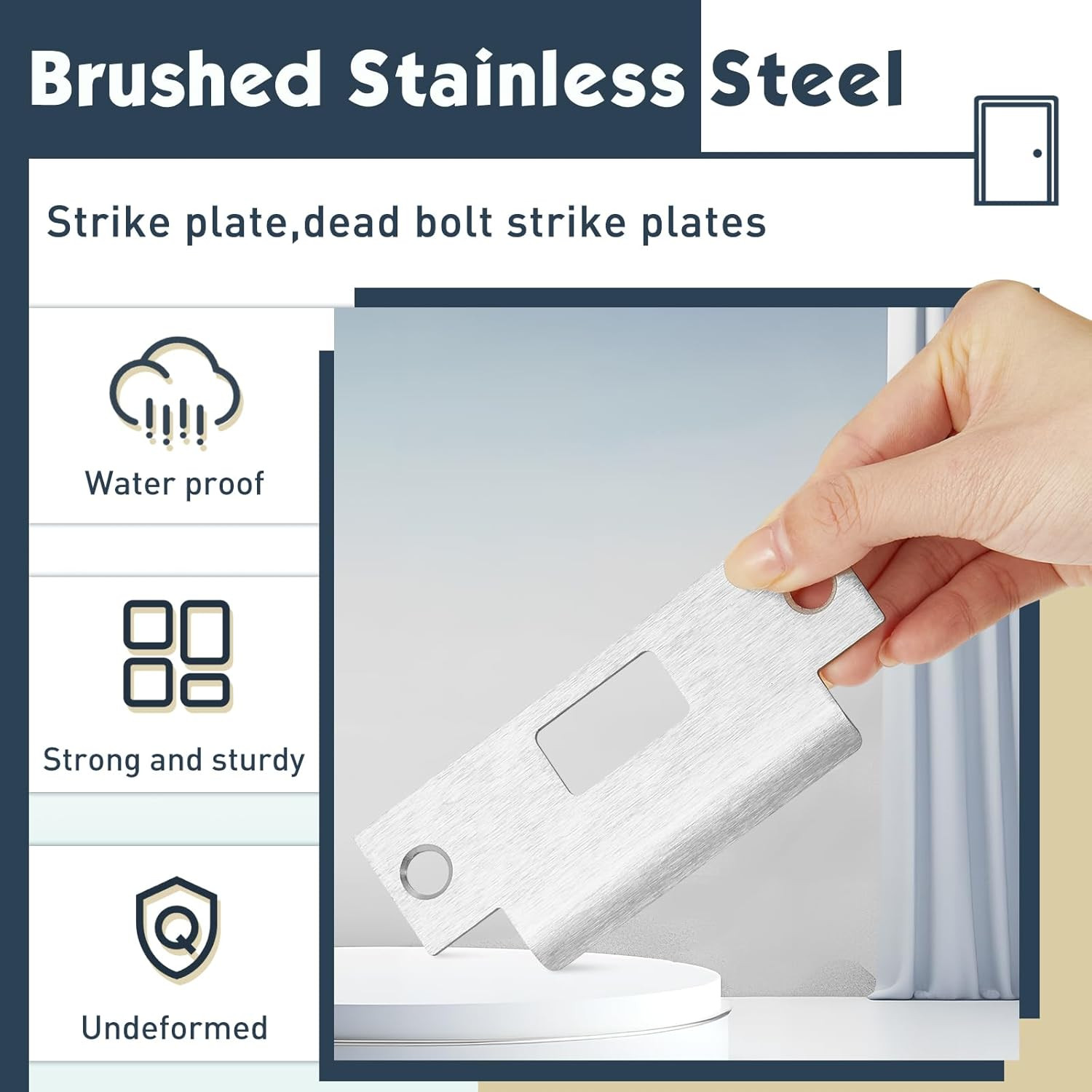 4 Pcs 4 7/8 X 3 3/8 X 1 1/4 Inch Deadbolt Strike Plate Stainless