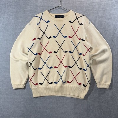 Vintage Pringle of Scotland Crewneck Sweater Mens Small Cream Golf Club Preppy