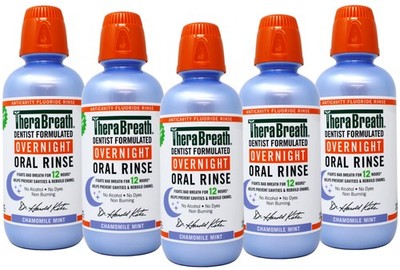 5 Pack TheraBreath Overnight Mouthwash Chamomile Mint Alcohol Free 16 fl oz