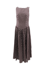 M&S Women's Dress Brown Polka Dot Open Back Drop Waist Button New