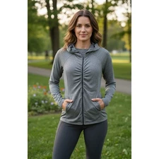 RBX Women's Hooded Activewear Thumb Holes Size L Gray Pullover Athletic Running