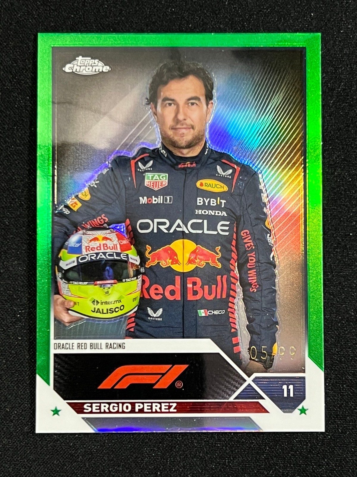 2023 Topps Chrome Formula 1 SERGIO PEREZ GREEN REFRACTOR 5/99 #9