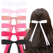 6 PCS Hair Bows For Women Girls Pink White Cute Satin Ribbon Clips Accessory