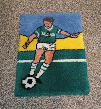 Vintage Sports Latch Hook Rug Completed 34"x 25" Football Soccer Wall Decor